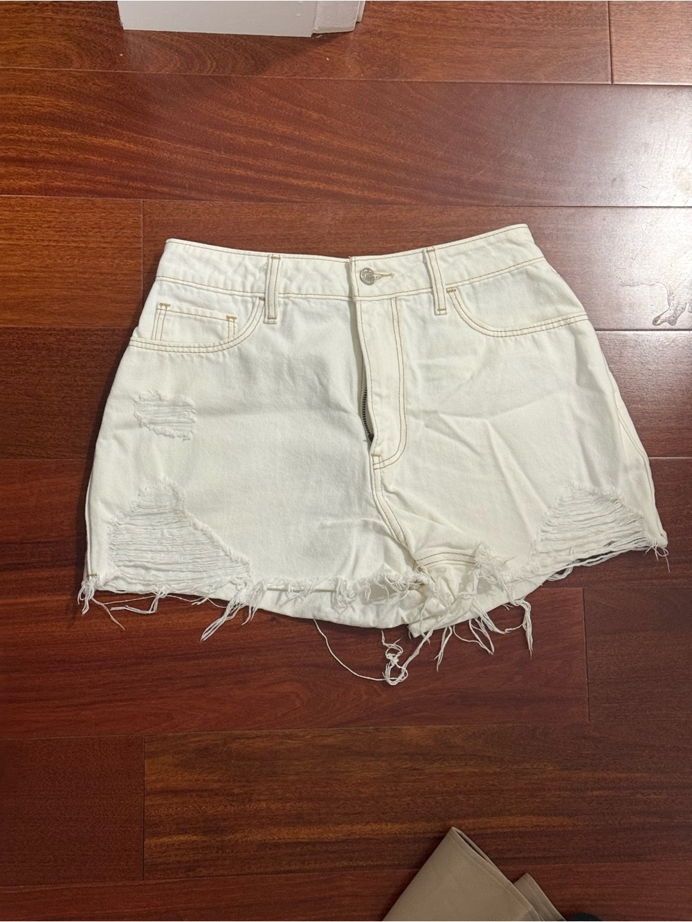 Hollister White Distressed Denim Cutoff Shorts